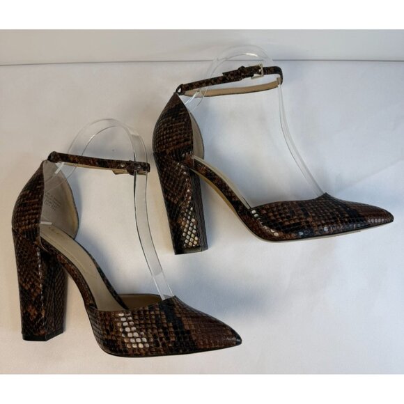 Aldo Nicholes Womens Size 7 Brown Snake Skin Print Block Heel Mary Jane Pumps - Picture 7 of 14